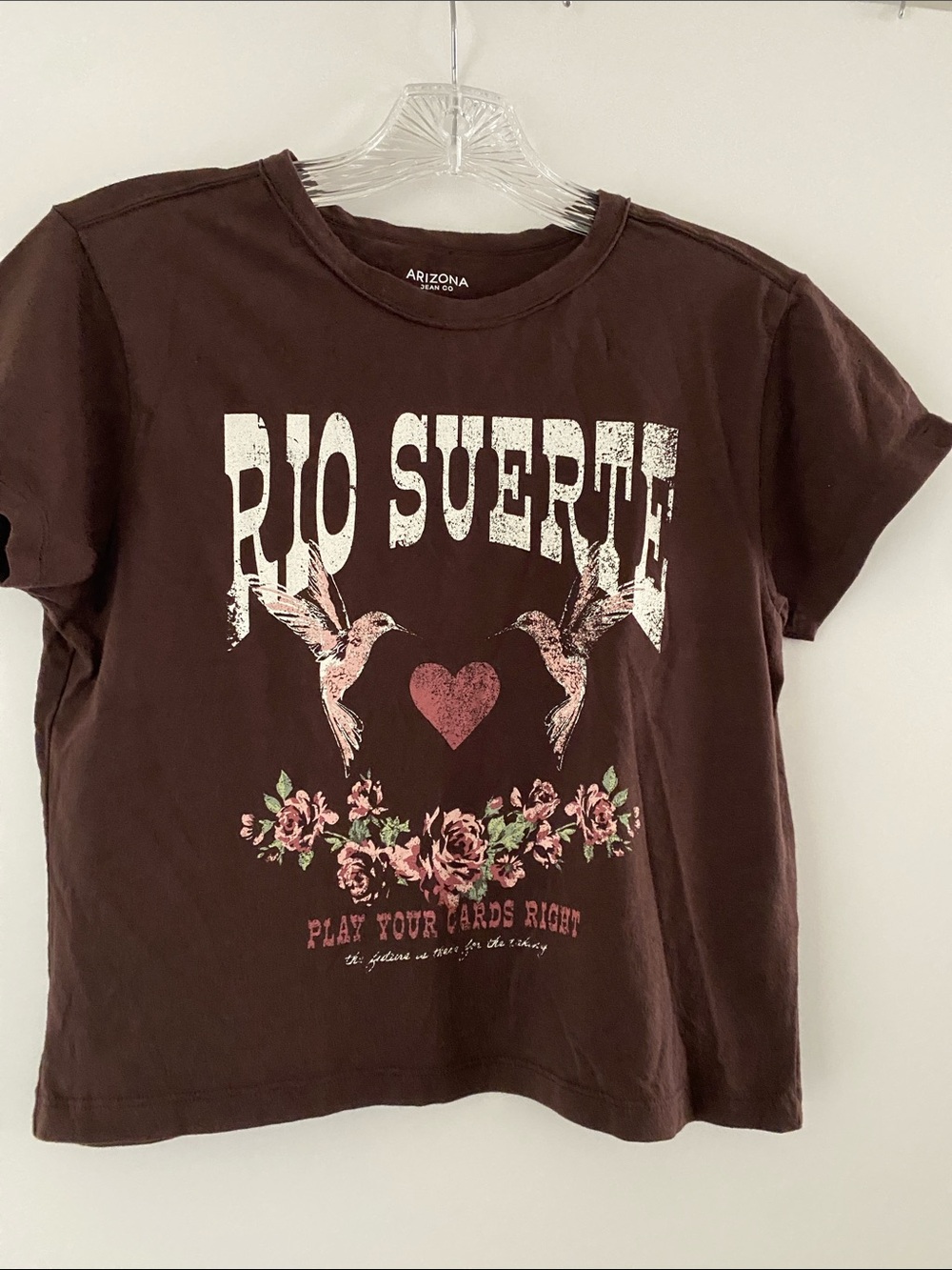 Dark Chocolate Graphic Semi Crop Tee Hummingbird & Heart Western Cowgirl NWOT S